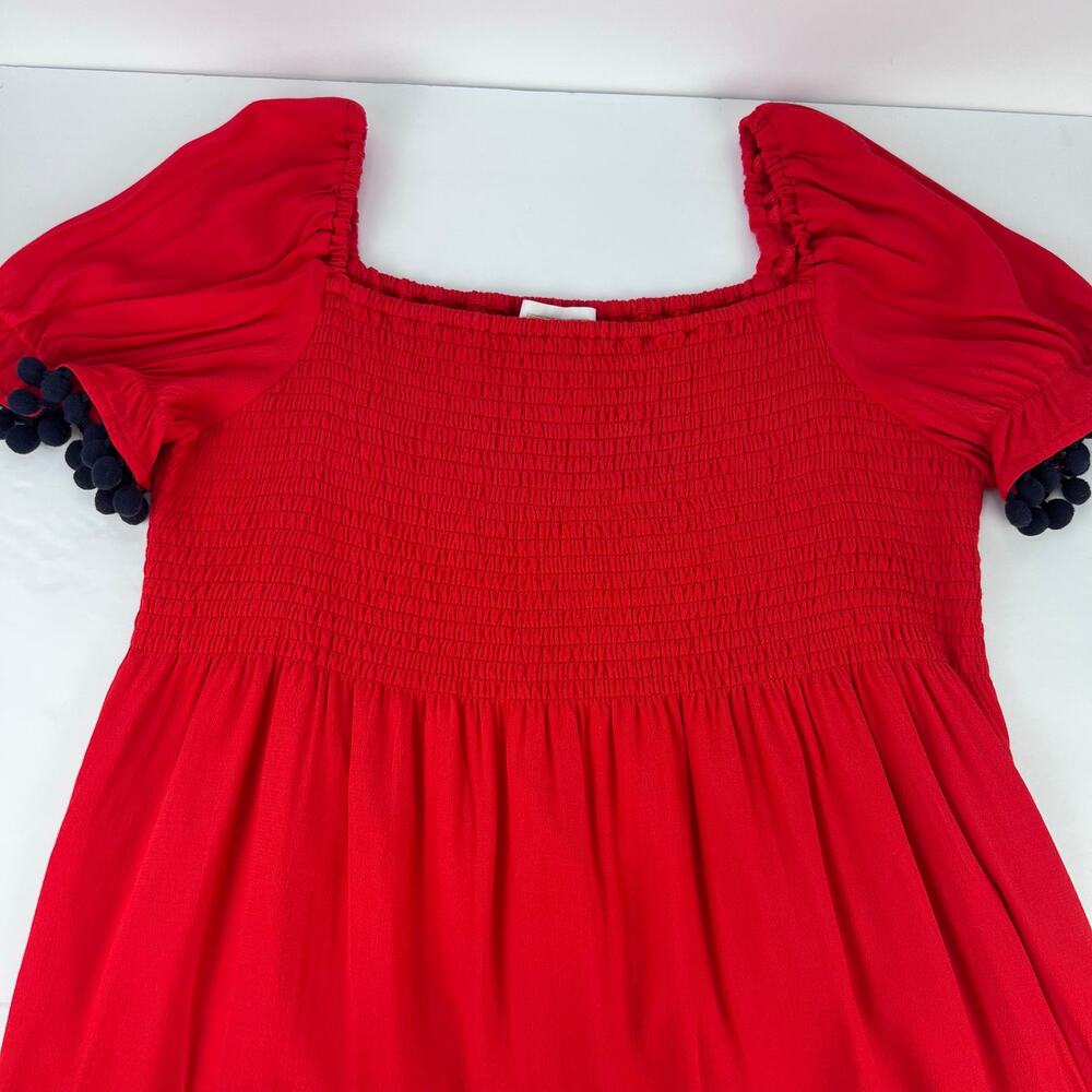 Sts Sail To Sable Red Smocked Flutter Sleeve Pom … - image 4